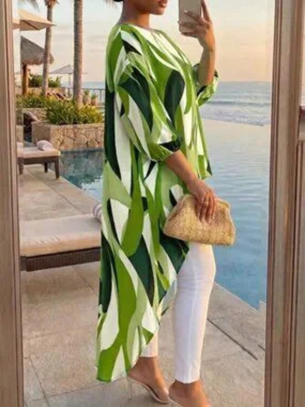 ZARA Green Boho Women's Casual Plus Size Woven Tunic Blouse